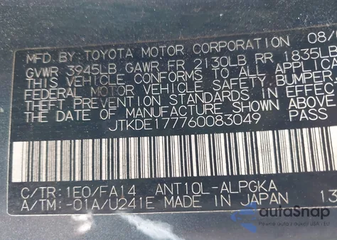 2006 Scion Tc z USA, uszkodzony, nr VIN JTKDE177760083049